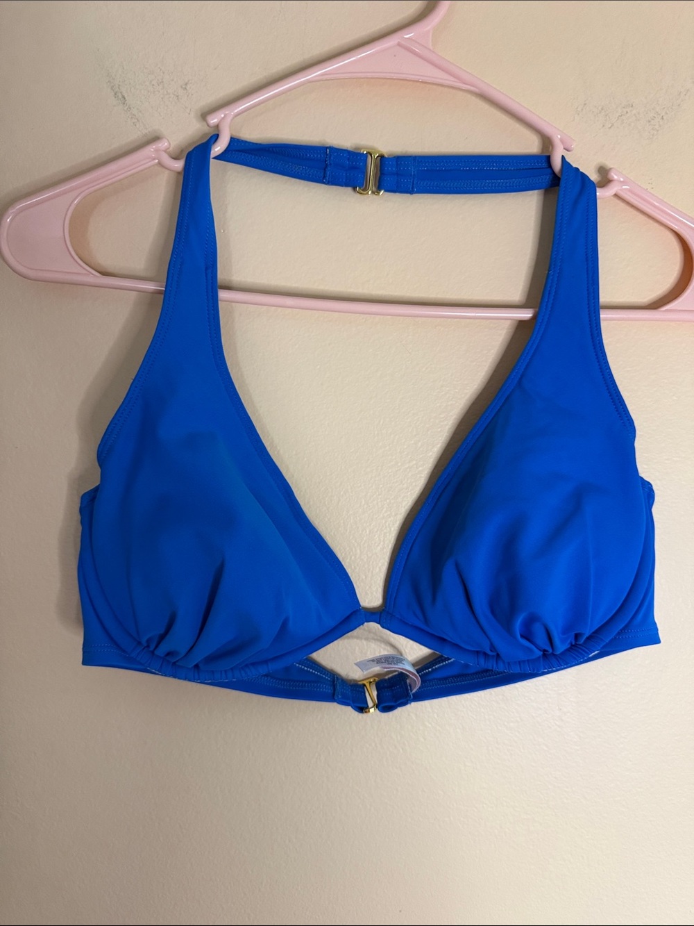 Victoria's Secret Bright Blue Halter Bikini Top with Gold Hardware